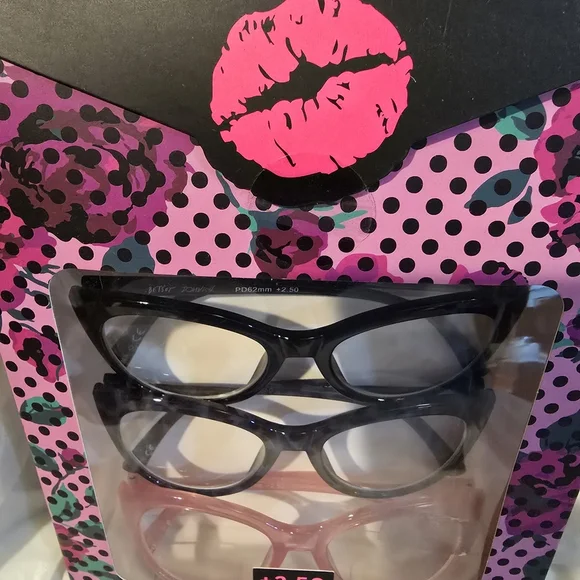 Betsey Johnson Black and Pink Cat-Eye Glasses Set - Picture 3 of 3